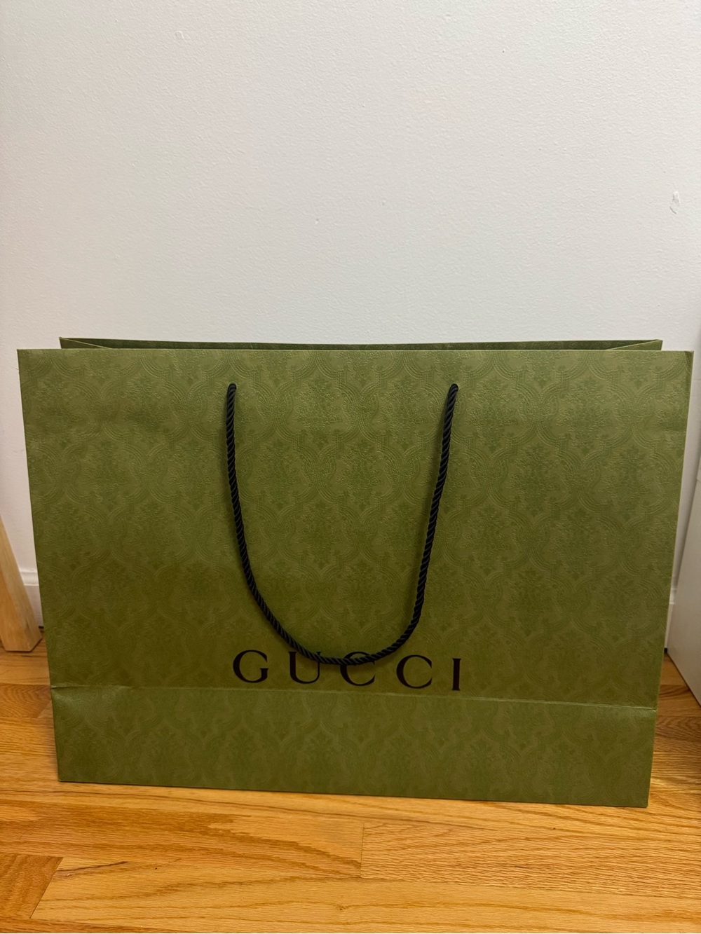 Gucci Olive Green Paper Shopping Bag with Black Rope Handles